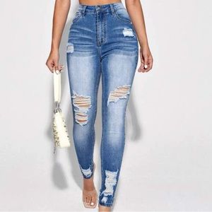 SHEIN High Waist Ripped Skinny Jeans, Medium (6)